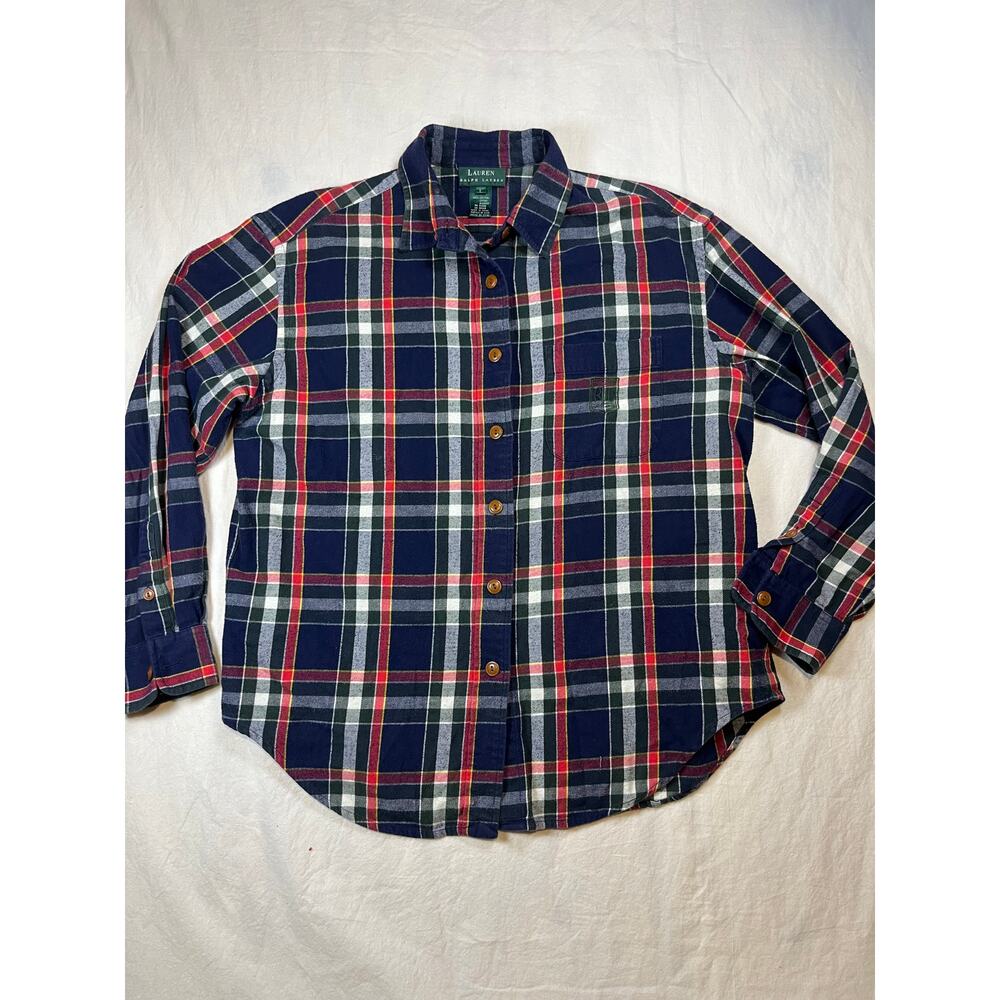 Vintage Ralph Lauren Plaid Flannel Button Down Embroidered‎ L